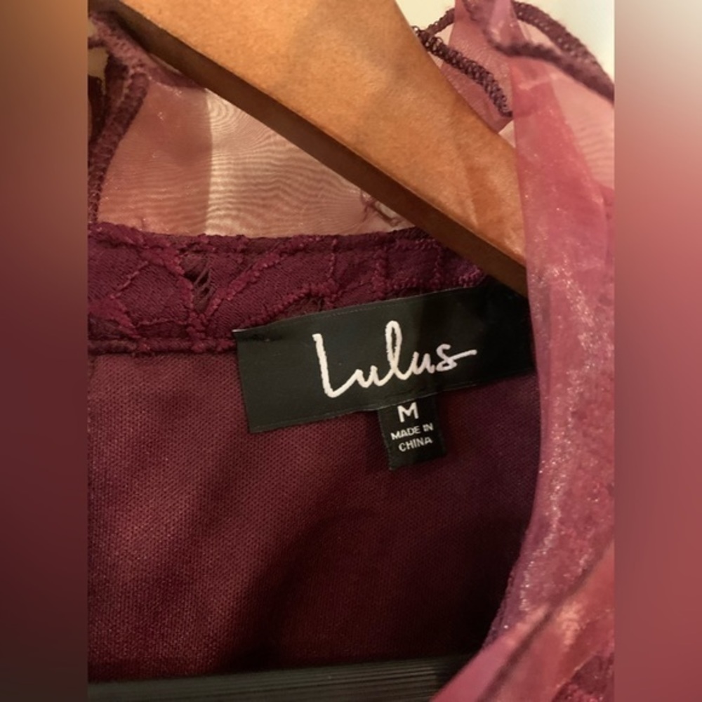 Lulus Womens Love And Joy Shift Dress Burgundy Floral Lace Keyhole Lined M New - Picture 3 of 4